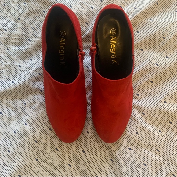NIB 8.5 Red Suede Allegra K Women's Platform Round Toe Chunky Heel Ankle Booโฆ - Picture 3 of 11